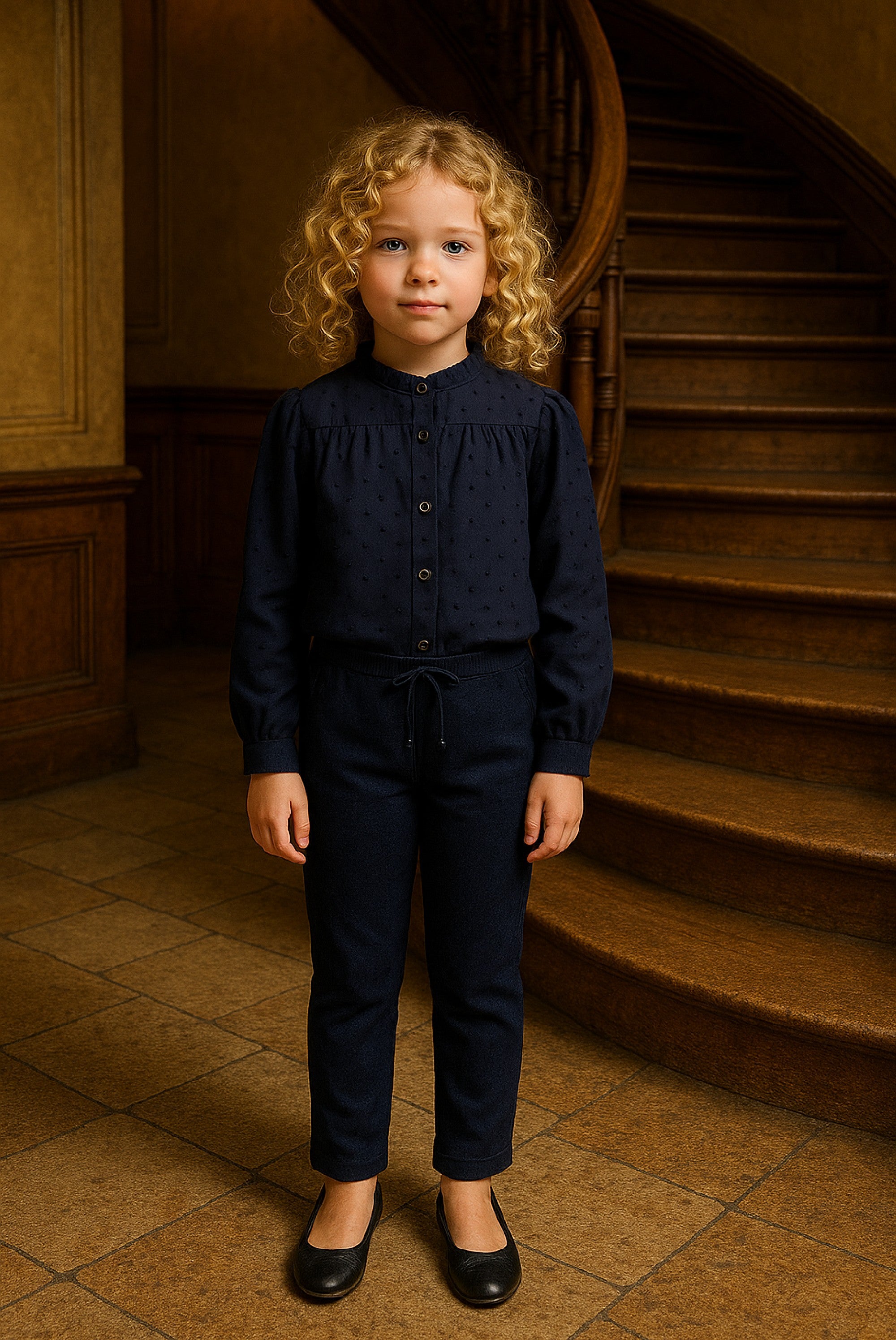 Eclair dotted mesh blouse & Dualy cable knit trousers