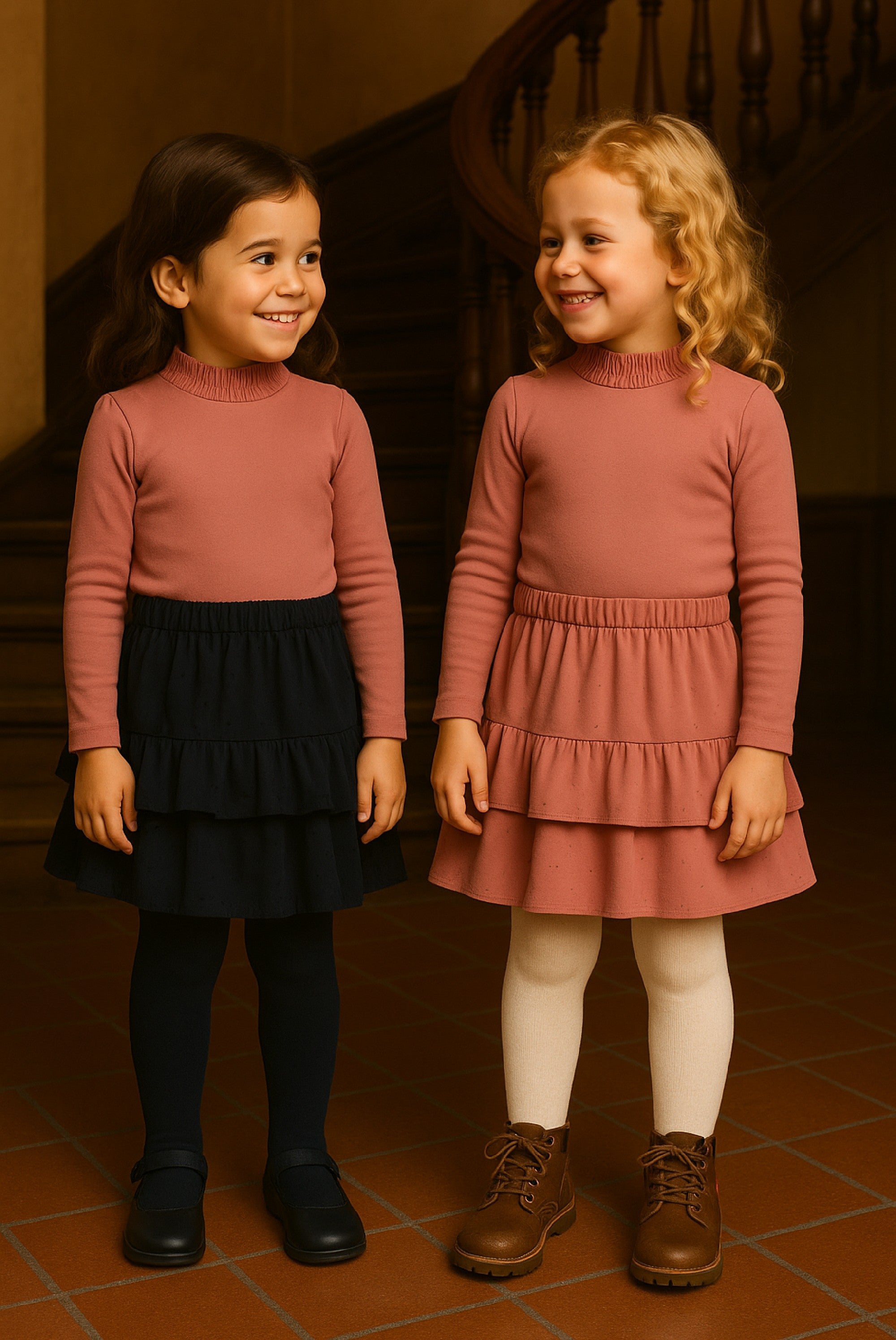 Nesrin high collar shirt & Tamar dotted mesh skirt