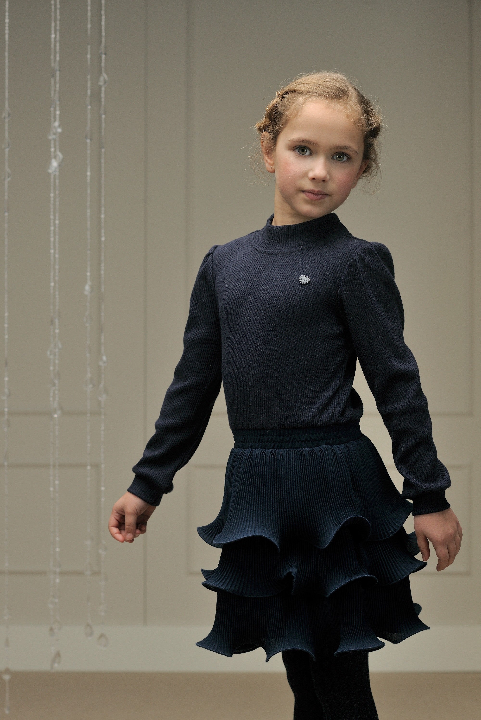 ♥ SONIQUE ♥ knit & pleated dress *Blue Navy*