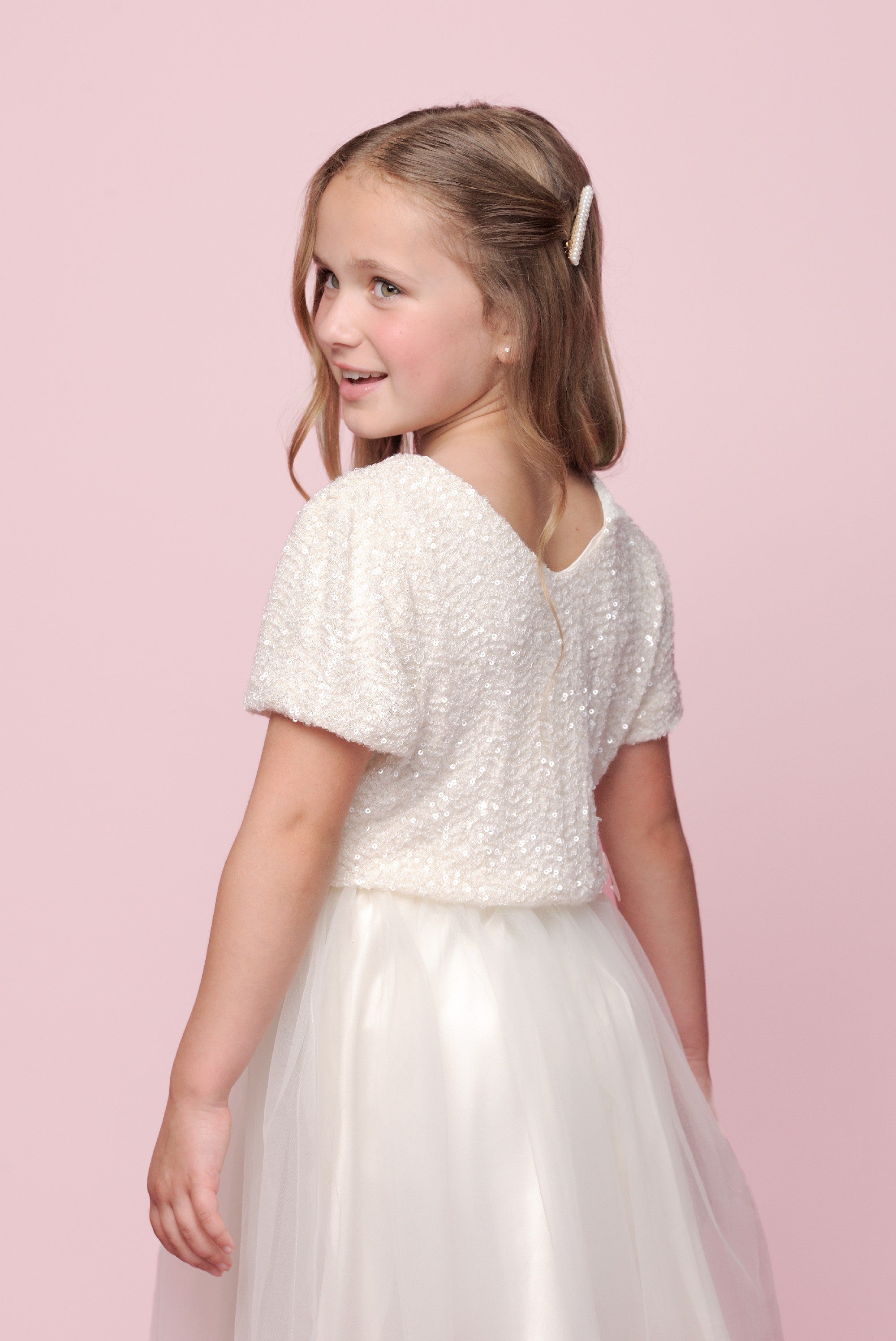 ETOILE spring sequins top Pearled Ivory