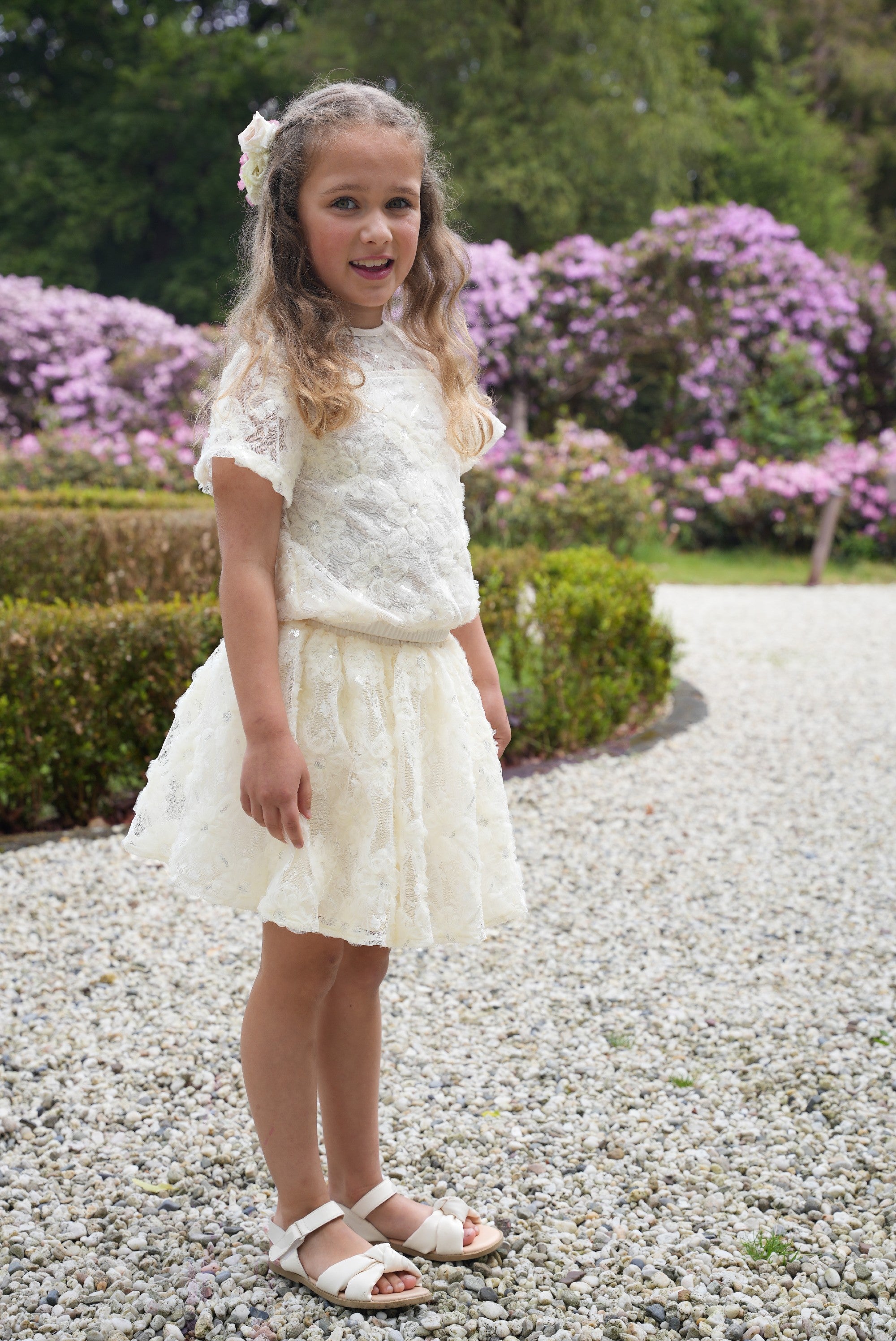 EARLYNE flower-net top Dreamy Creamy