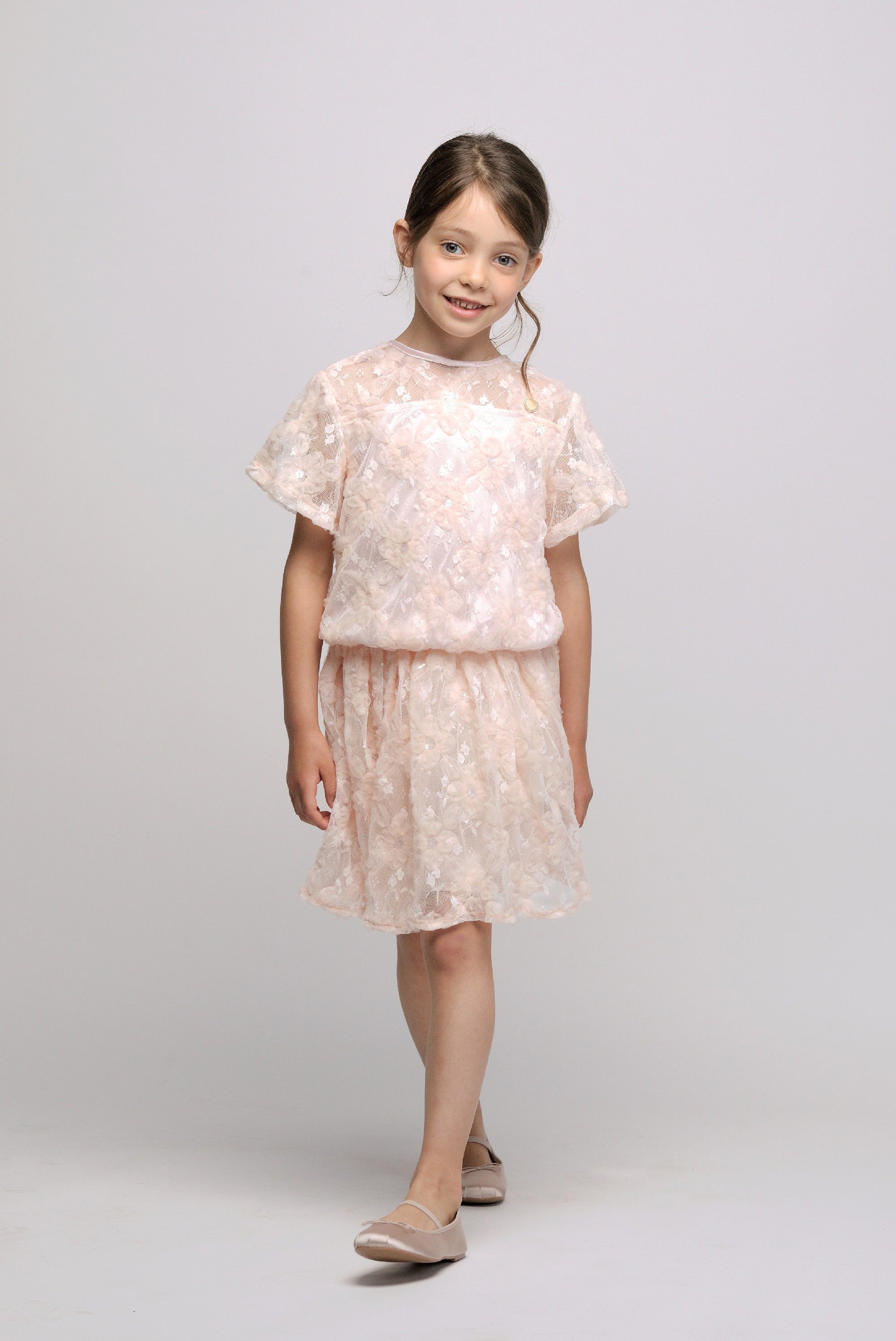 EARLYNE flower-net top Pinky Promise