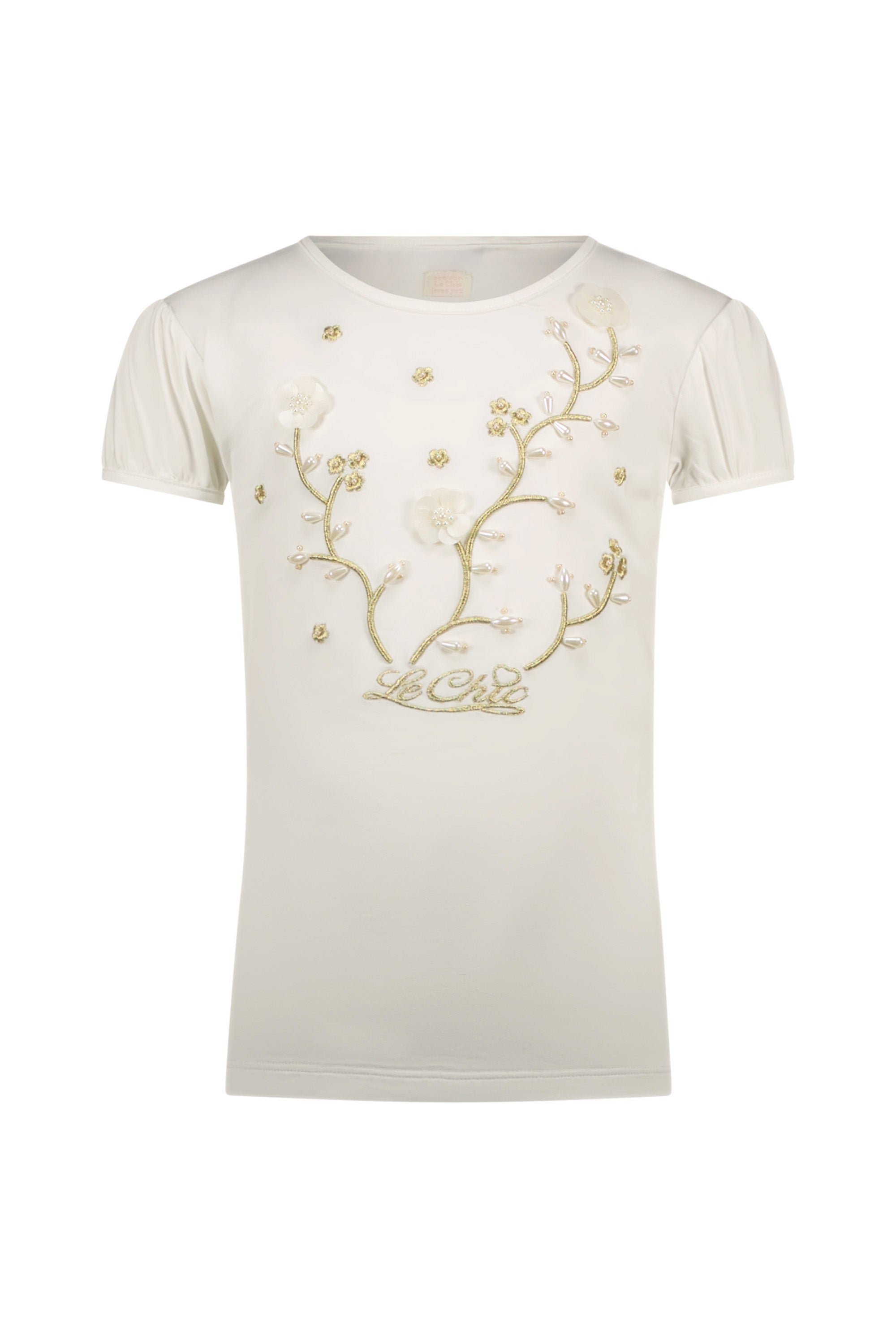 ♥NOMMY♥ pearls & flowers T-shirt *pearled ivory*