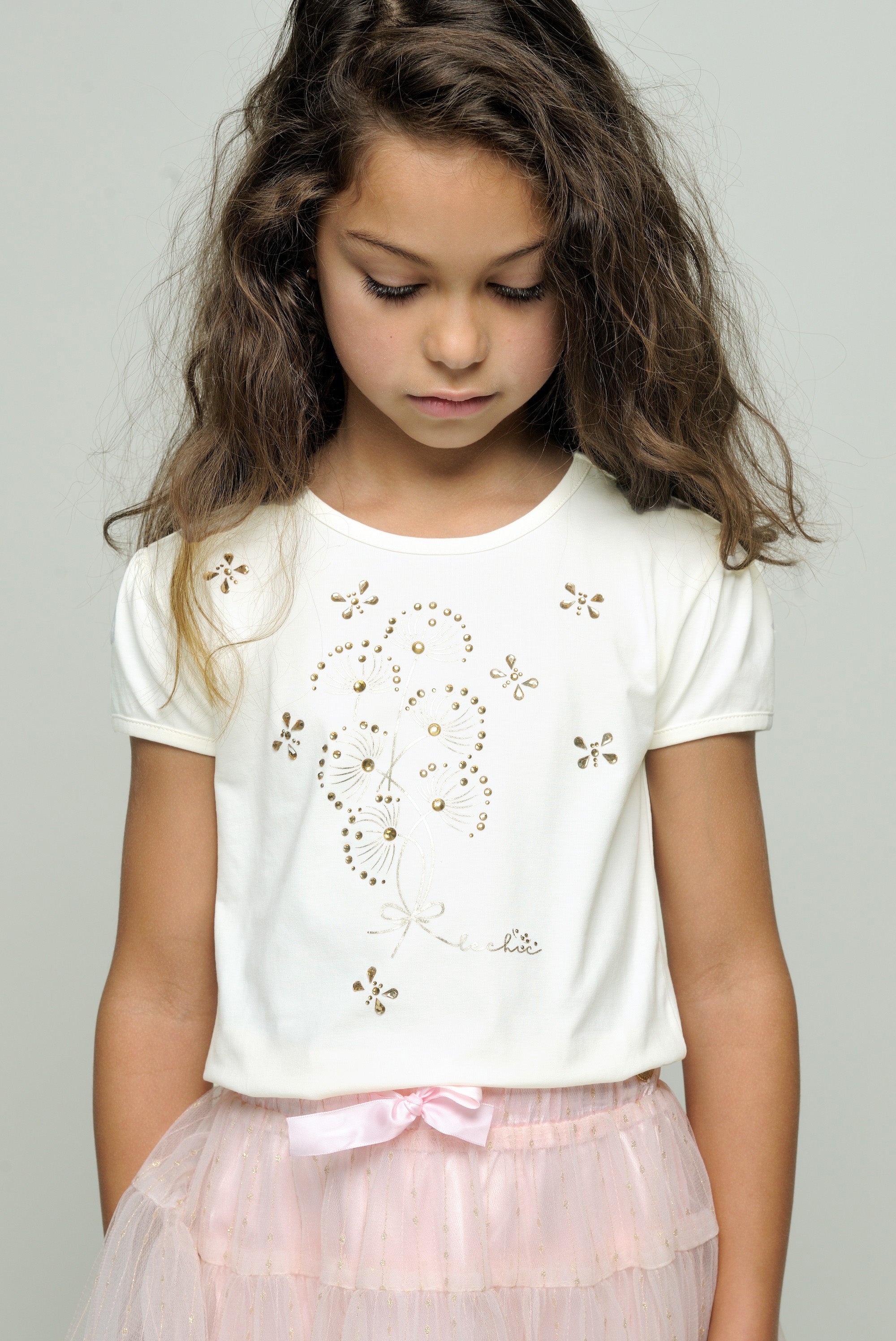 ♥NOMMY♥ foil & stones T-shirt *Pearled Ivory*