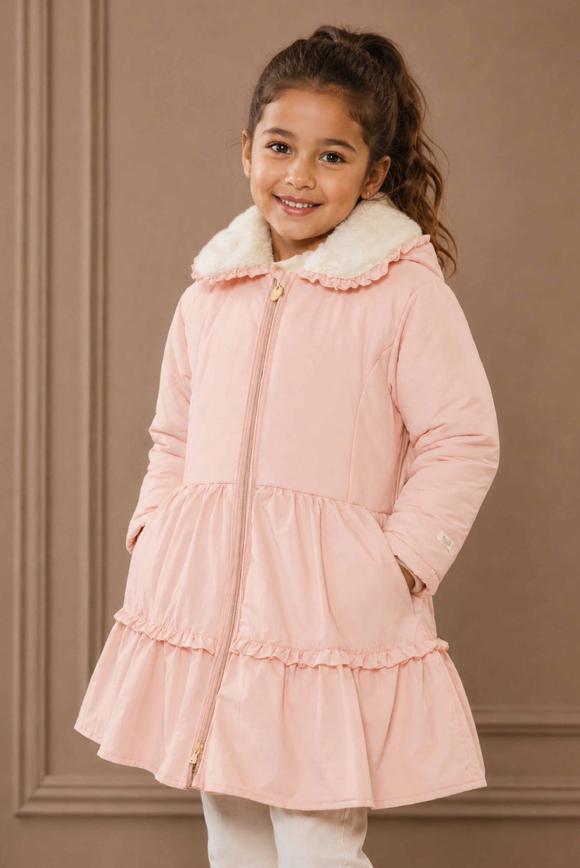 BLANCHE ruffle winterjas - Pink Crystal