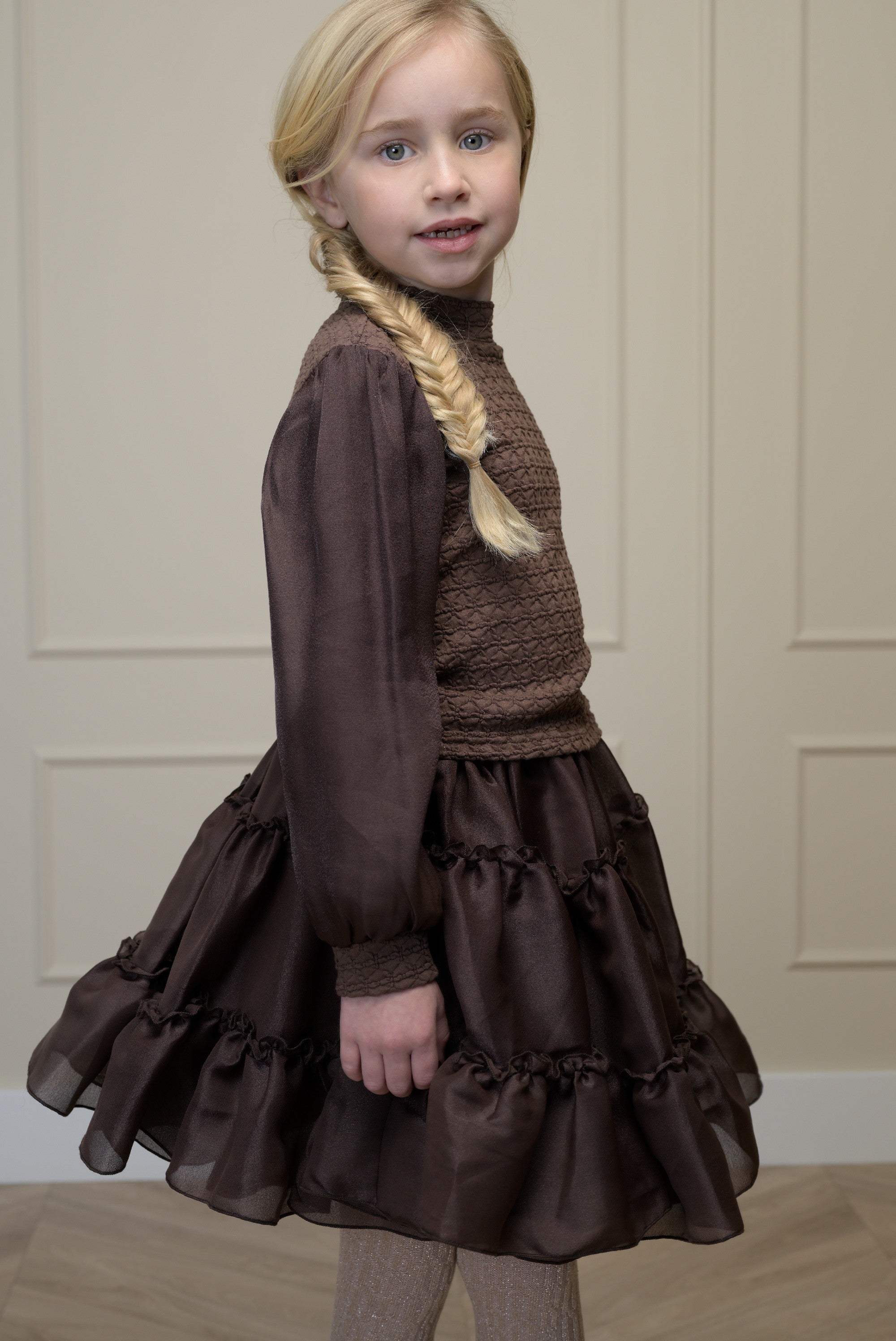 NOX top met voile pofmouwen - Chocolate Chip