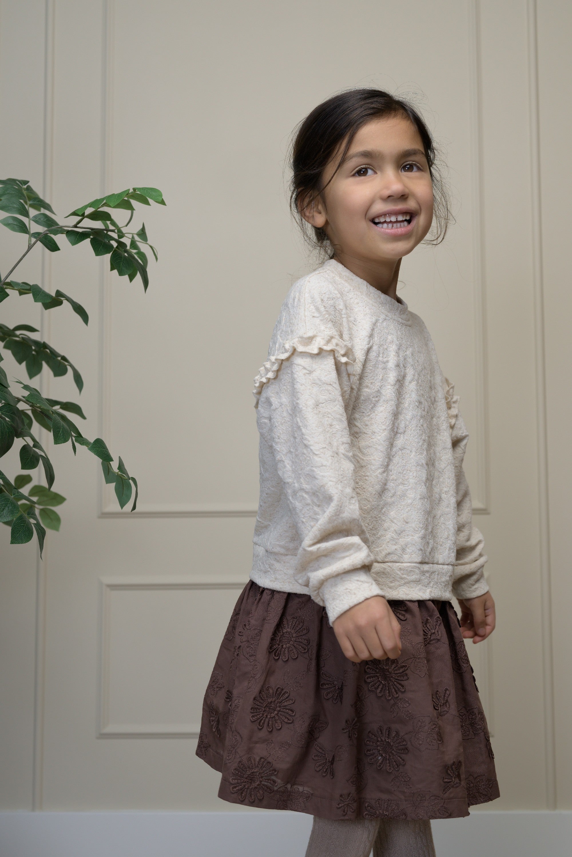 SABA combi jurk met choco rok - Beige Melee