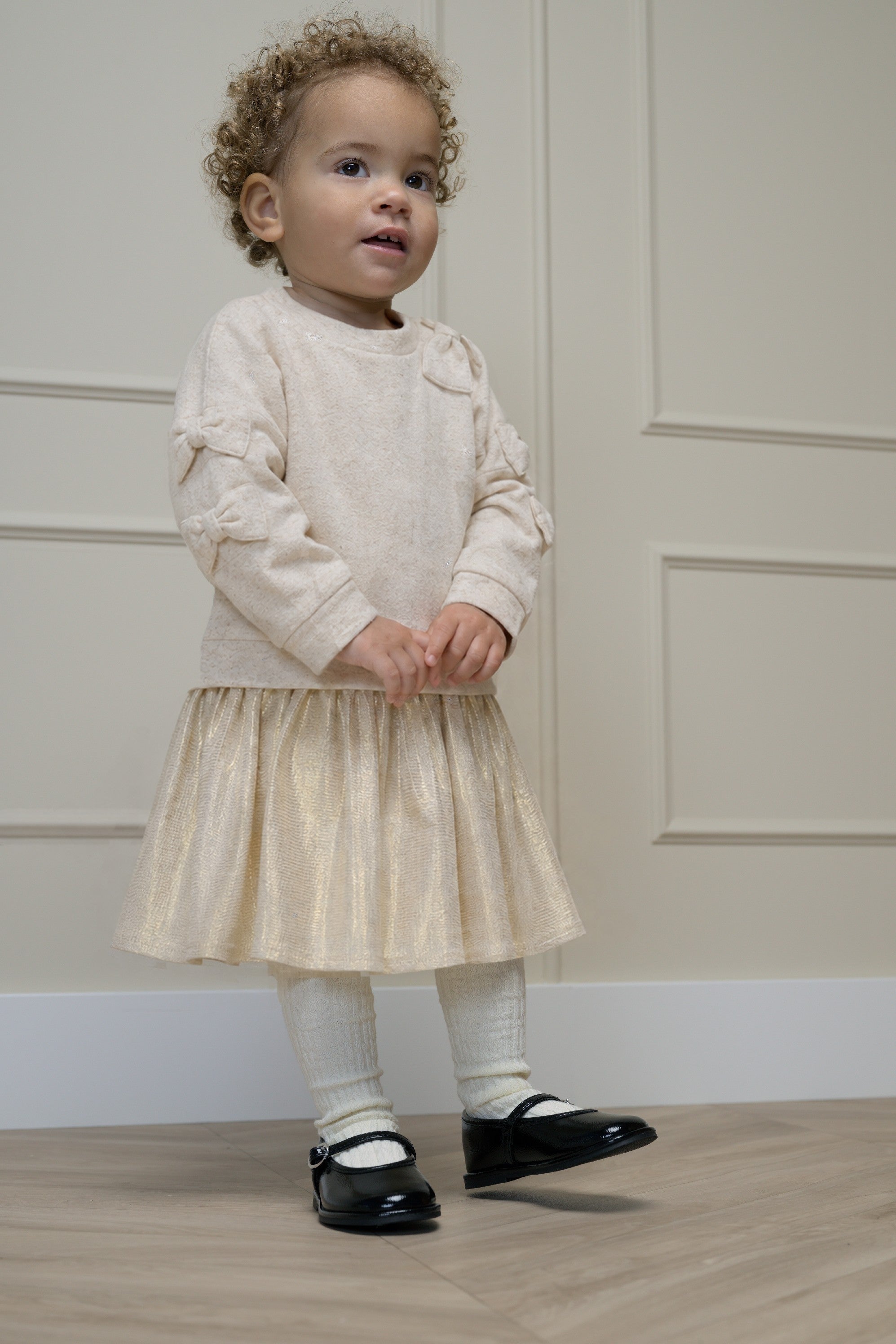 SABY combi jurkje met strikken - Beige Melee