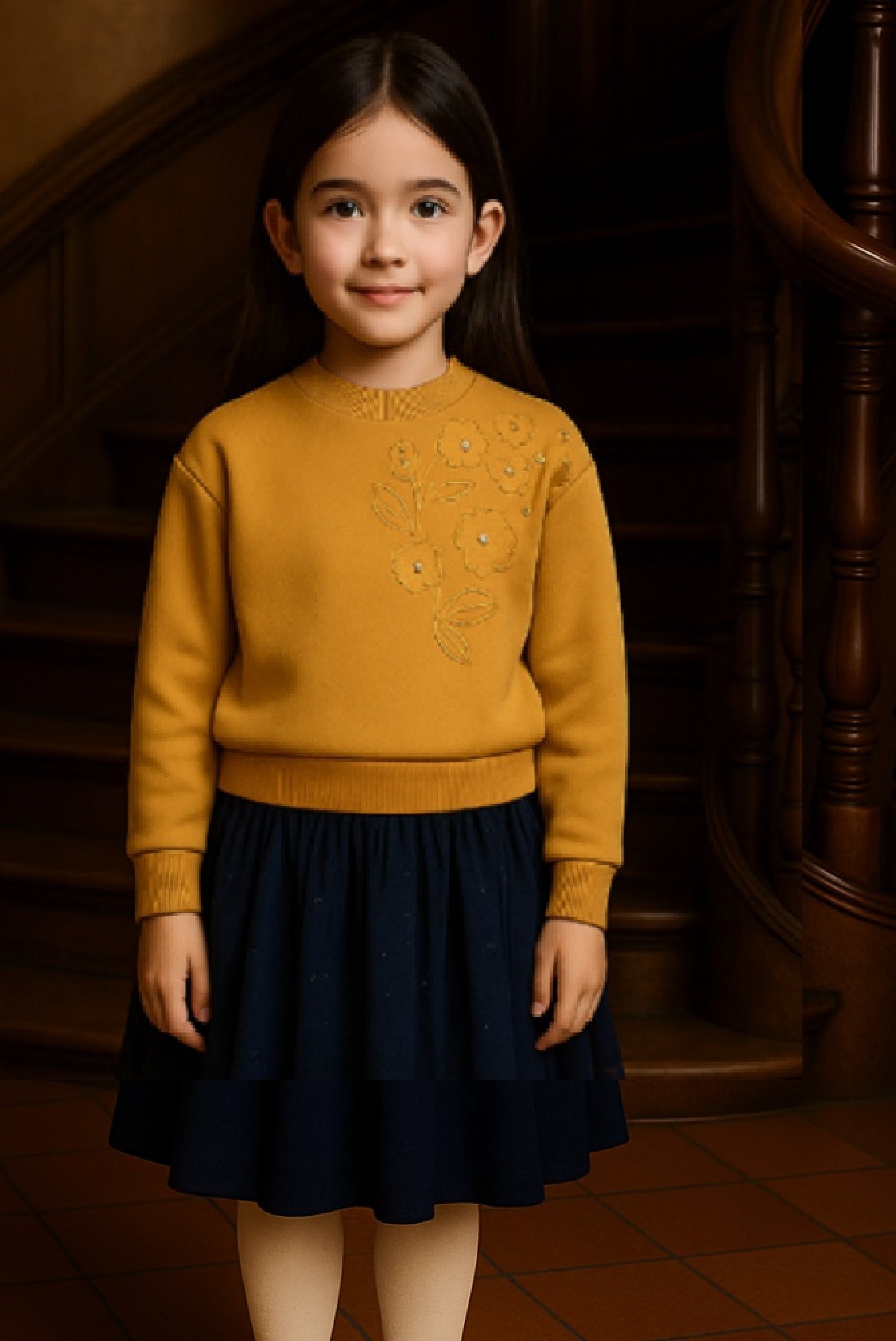 Olladi bouquet embro sweater & Truhy mesh and pearls skirt