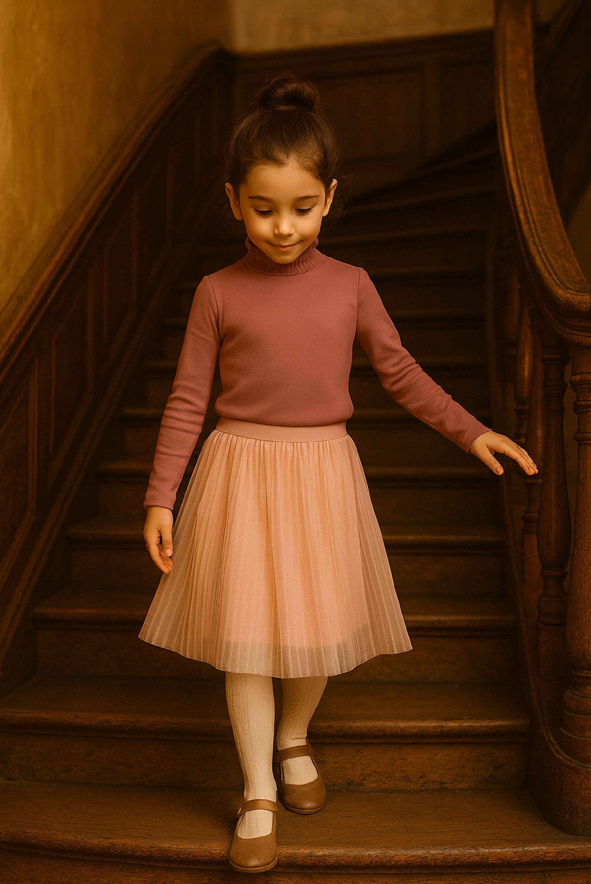 Nesrin high collar shirt & Truhy mesh and pearls skirt