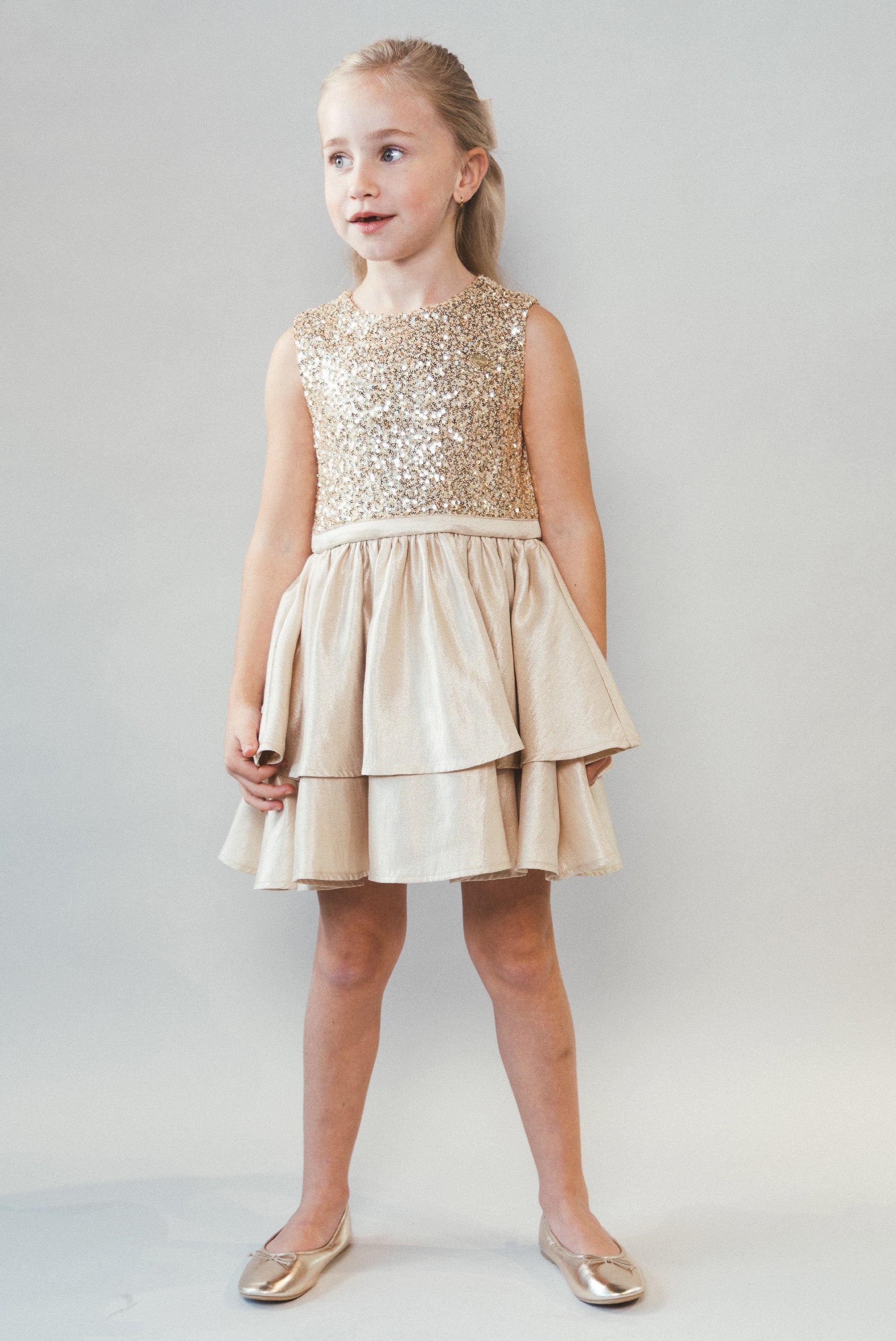 SHINY feest jurk. Golden Glow