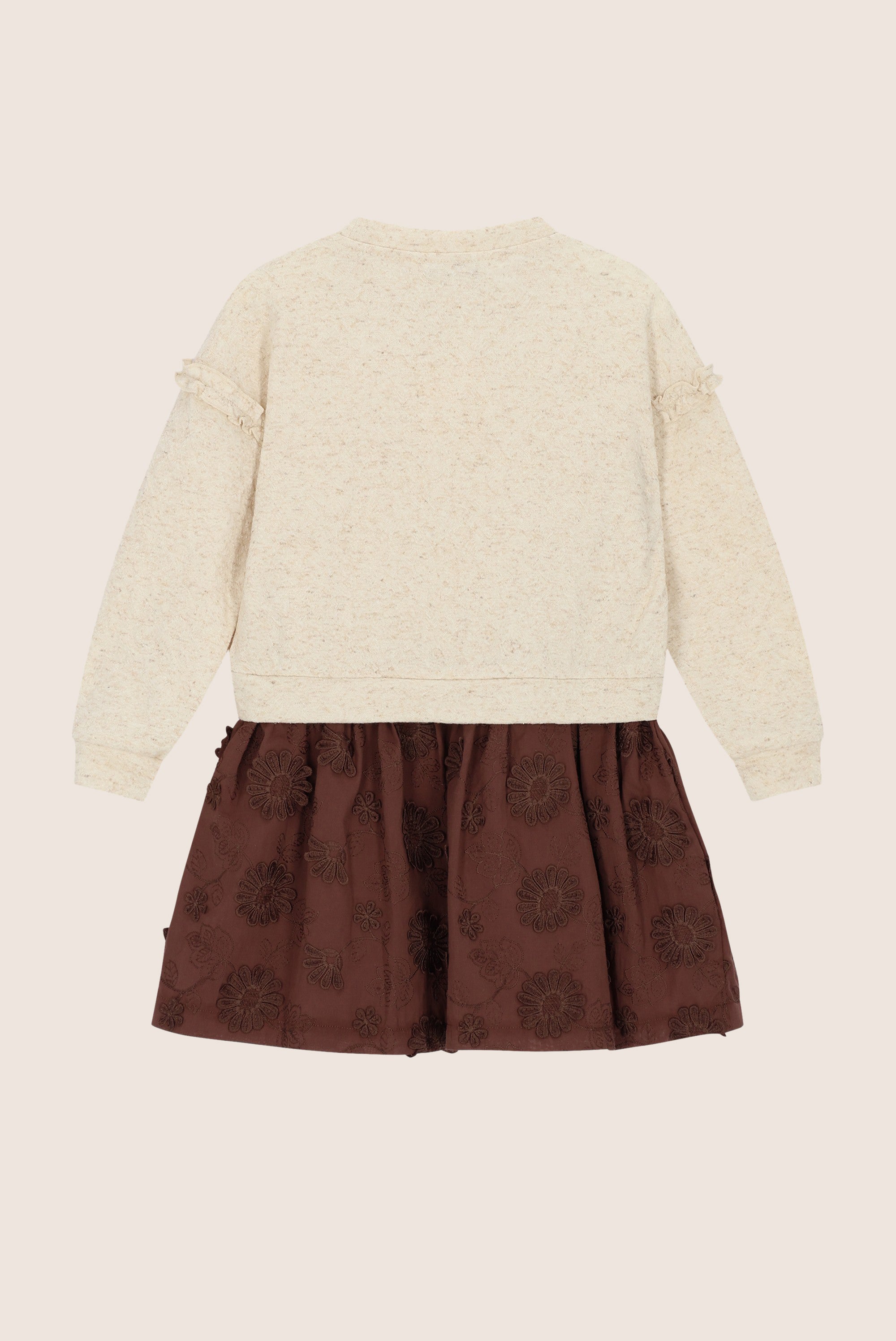 SABA combi jurk met choco rok - Beige Melee