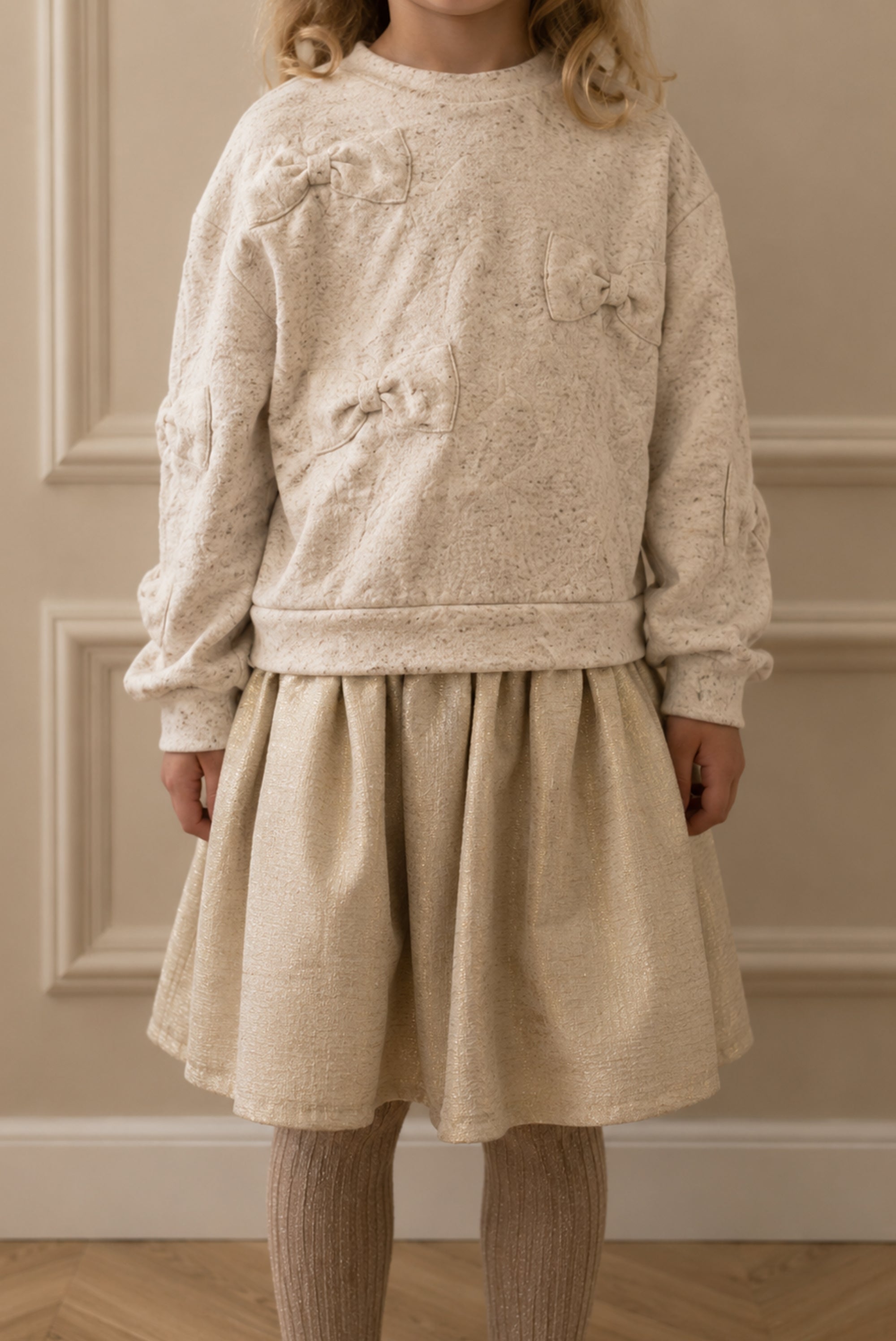 SABOW combi jurk met strikken - Beige Melee