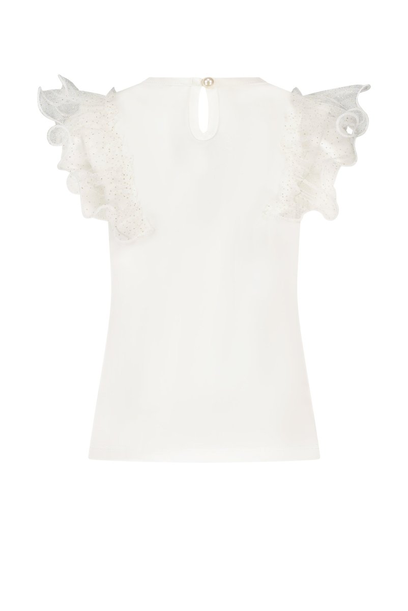 NOBLY sparkly net T shirt Off white
